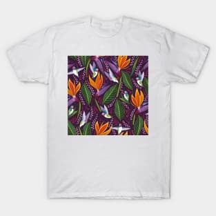 Nature Birds Print Purple T-Shirt